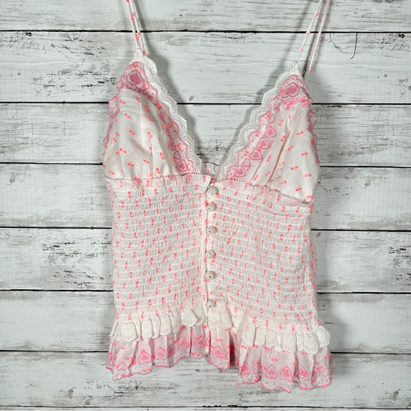 Free People Love Letter Pink White Heart Valentine’s Day Tank M NWT $128 - Picture 3 of 10